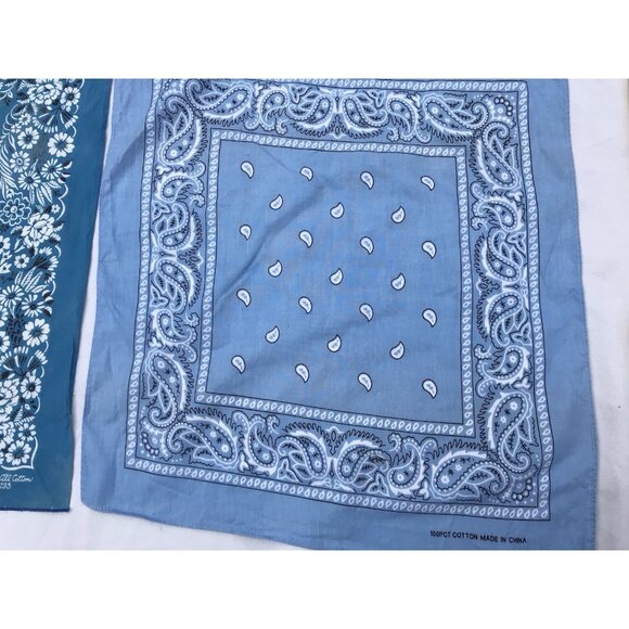 Vtg USA Hankie Bandana Handkerchief Western Rockabilly Kerchief Turquoise Blue - Picture 5 of 15
